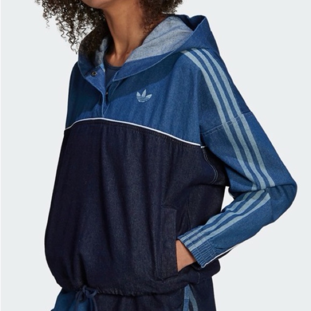 Adidas originals Women's Two-Tone Blue denim Jean Jacket hoodie